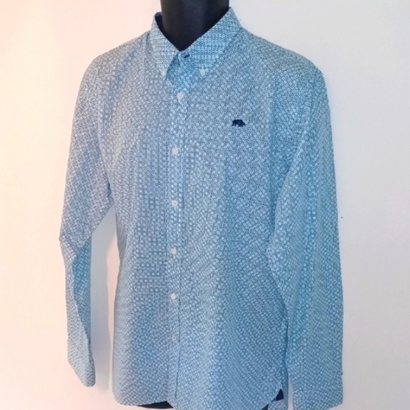Raging Bull Men's Casual Blue Patterned Slim Fit Shirt, L - Picture 3 of 8